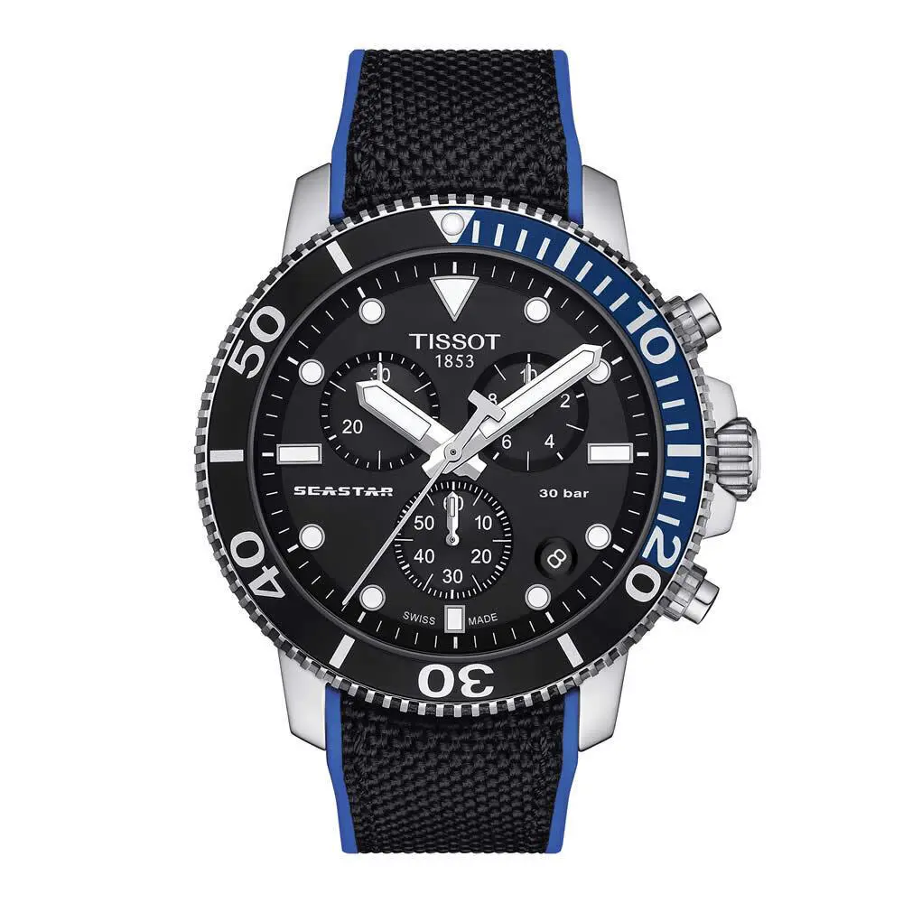 Tissot Seastar 1000 Chronograph Quartz Black Dial Men`s Watch T120.417.17.051.03 - Dial: Black, Band: Black, Blue