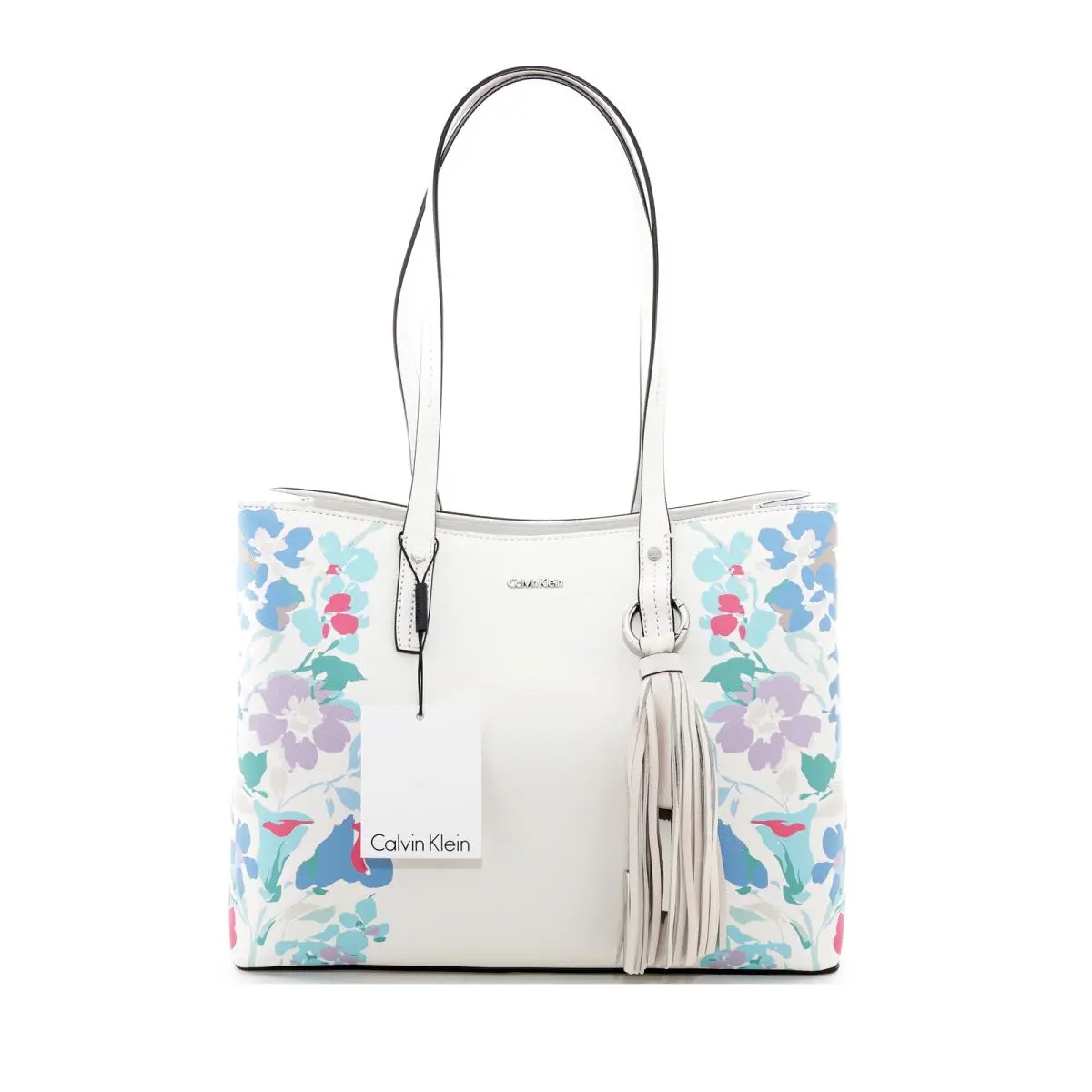 Calvin Klein Maggie Saffiano Leather Floral Tote / Bag / Purse White