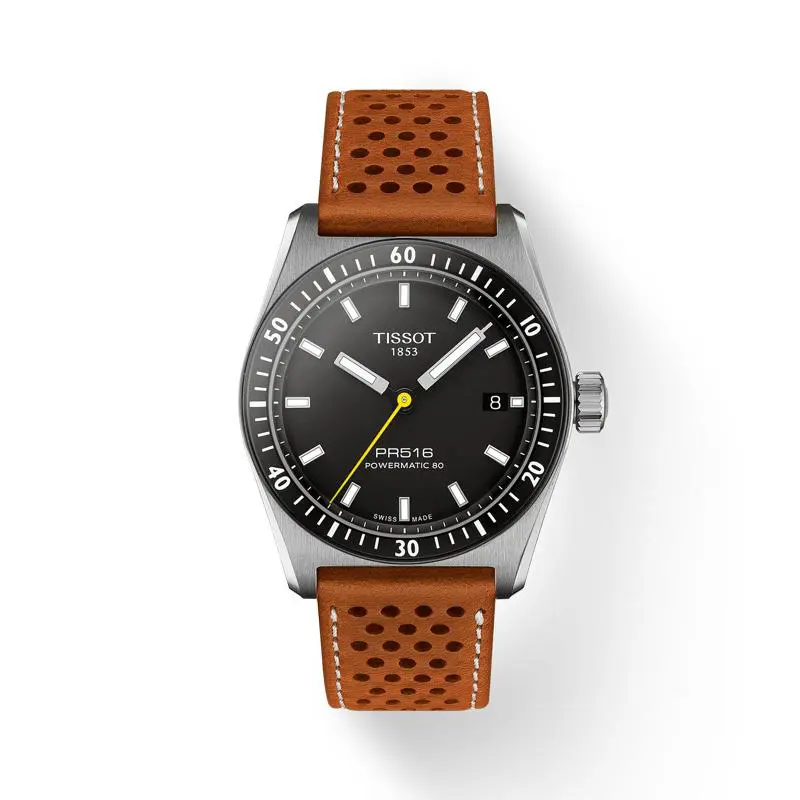 PR516 Powermatic 80 Black Dial 38mm Leather Strap Watch T1494071605100 by Tissot