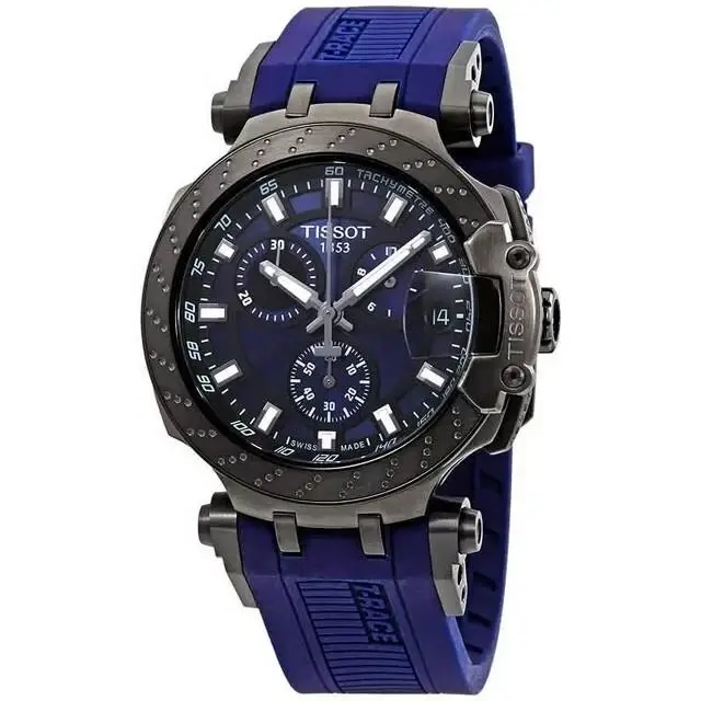 Tissot T-race T115.417.37.041.00 Blue Dial Rubber Strap Men`s Watch 47mm