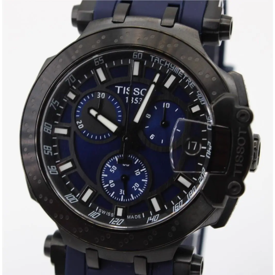 Tissot T-race T115.417.37.041.00 Blue Dial Rubber Strap Men`s Watch 47mm