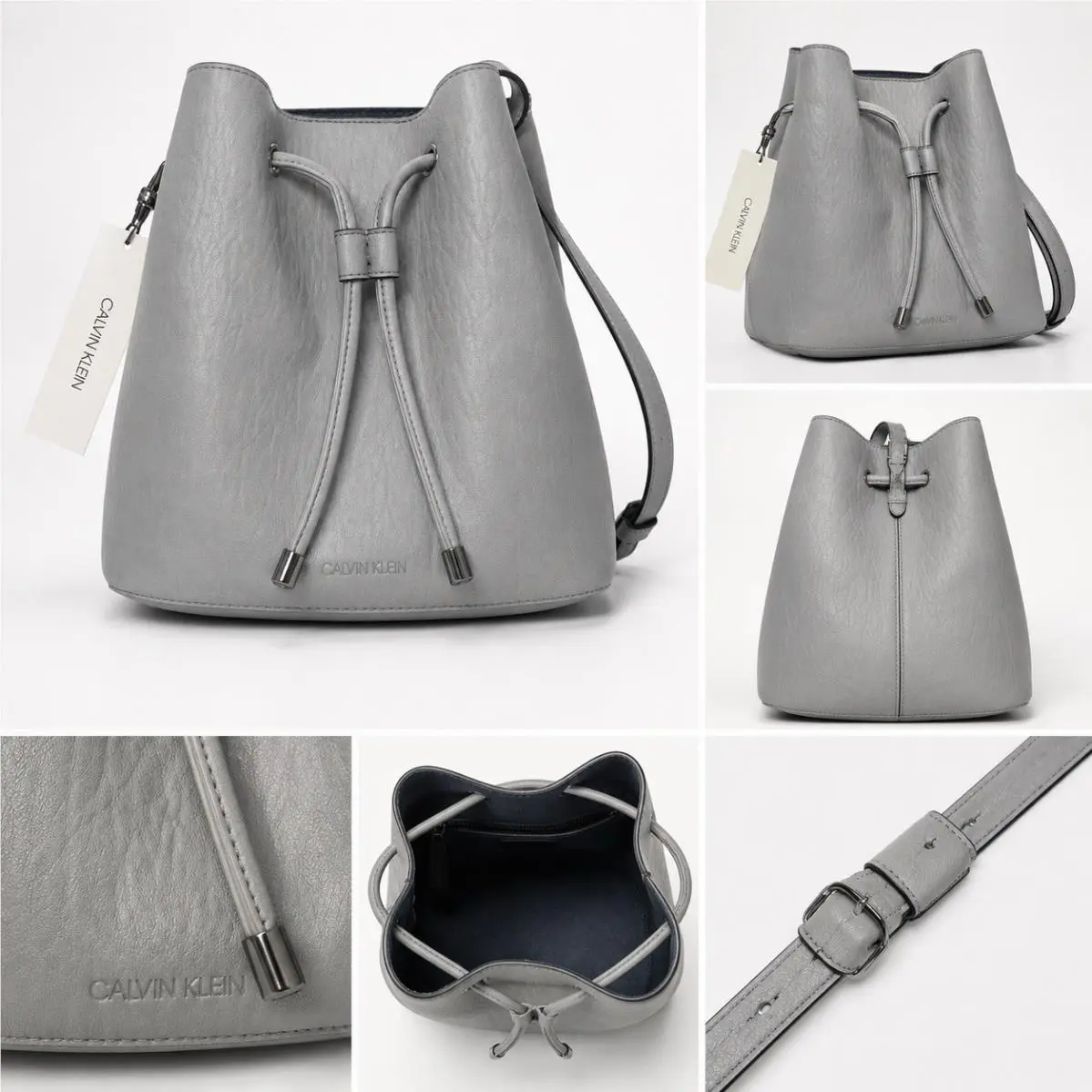 Gabrianna Novelty Bucket Shoulder Bag Grey Gray by Calvin Klein