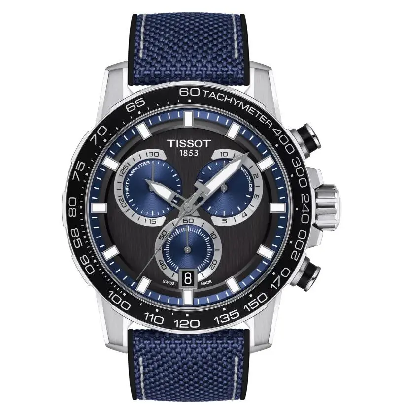 Tissot Supersport Chrono Black Dial Black/blue Strap Men`s Watch T1256171705103 - Dial: Black, Band: Black, Blue