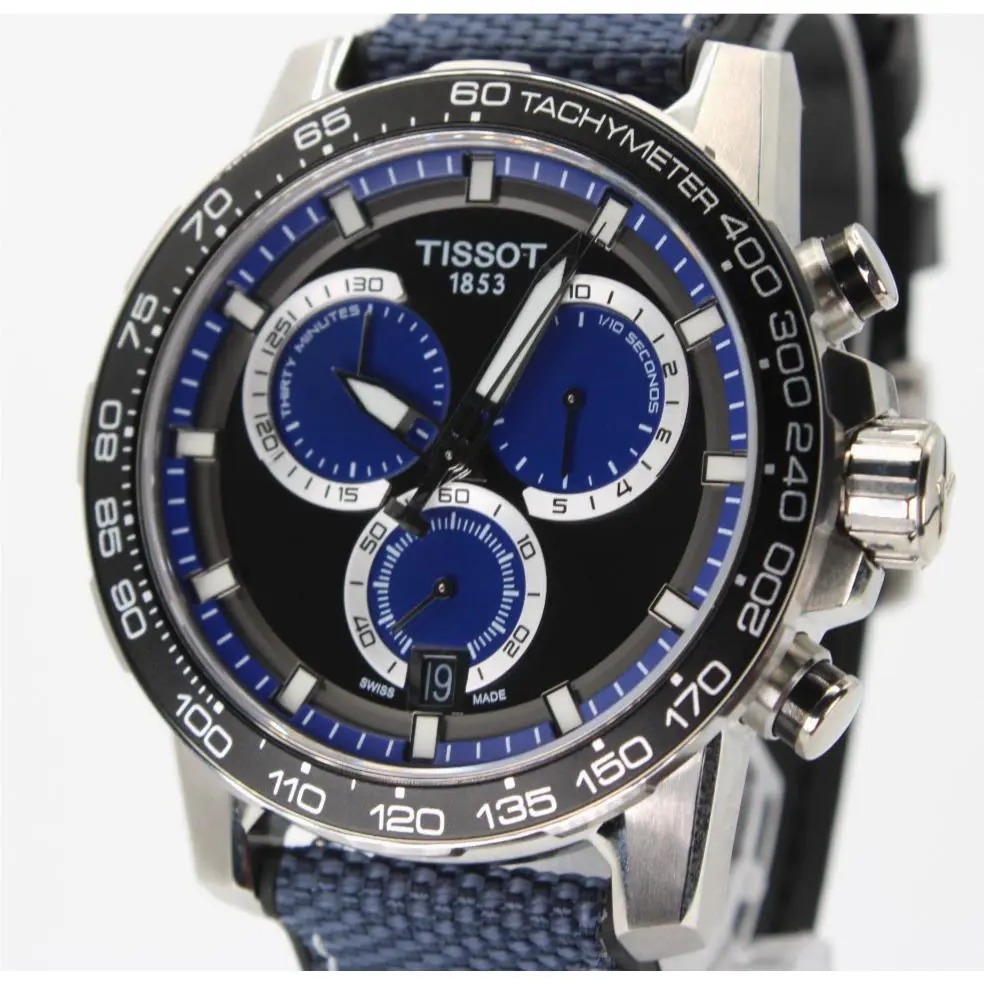 Tissot Men`s Supersport Black Dial Watch T125.617.17.051.03 - Dial: Black, Band: Black, Blue, Bezel: Black