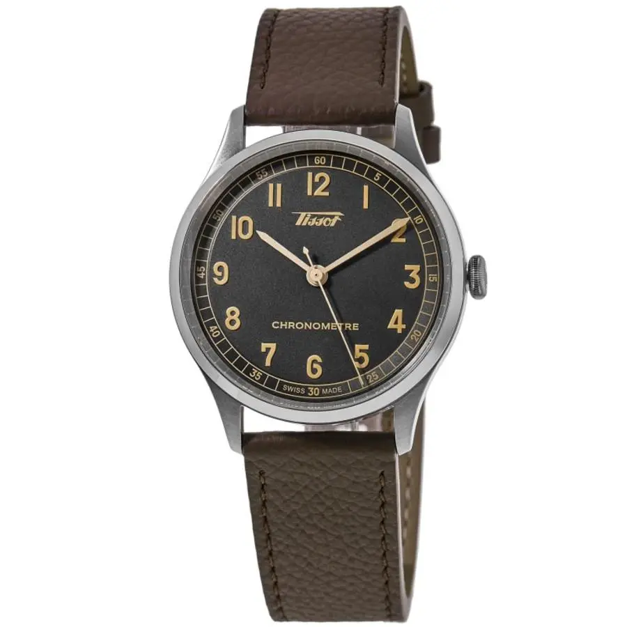 Tissot Heritage 1938 Automatic Cosc Grey Men`s Watch T142.464.16.062.00 - Grey / Brown, Dial: Gray, Band: Brown