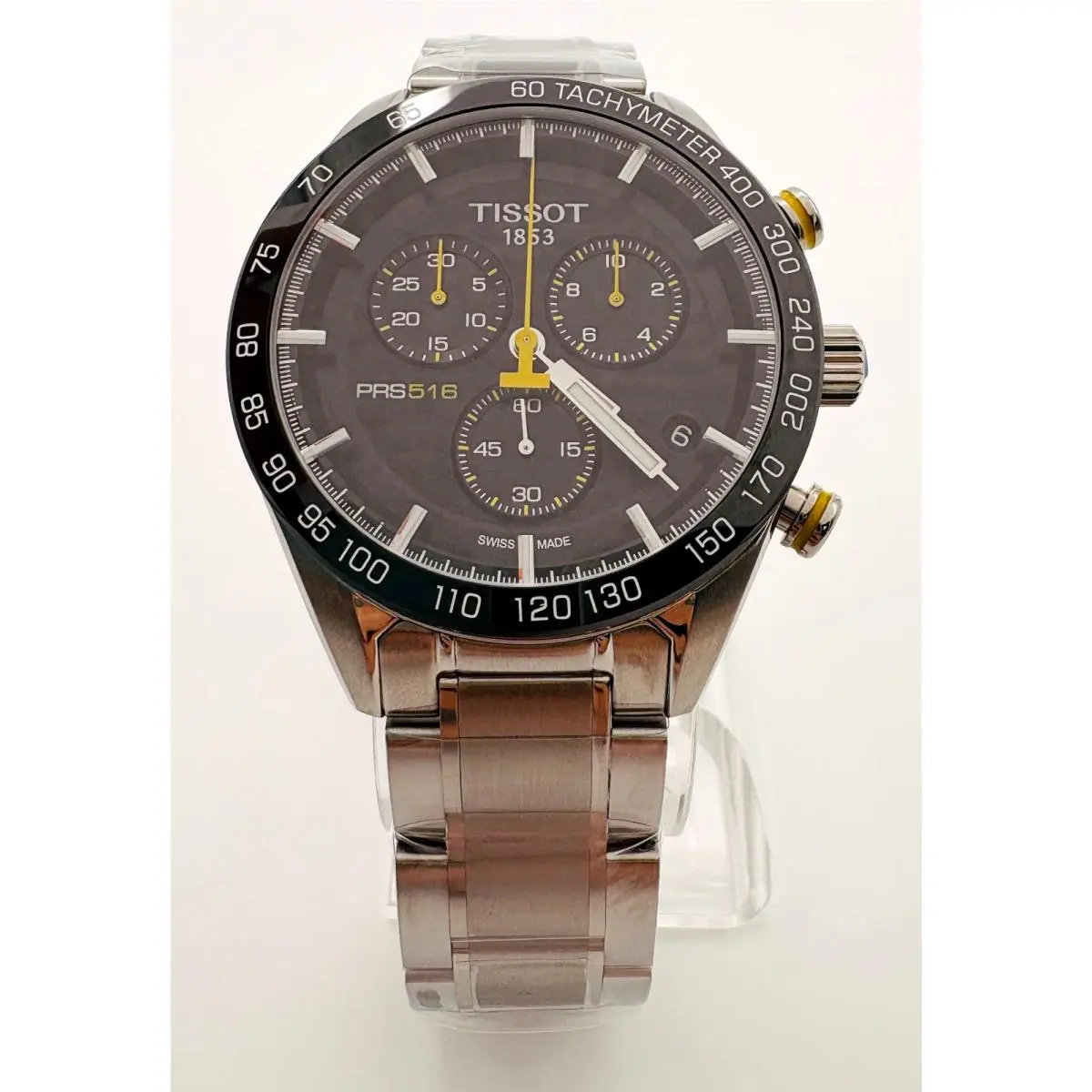 Tissot T100.417.11.051.00 Sport Prs 516 Chronograph Black Dial 42mm Men`s Watch - Dial: Black, Band: Silver, Bezel: Black