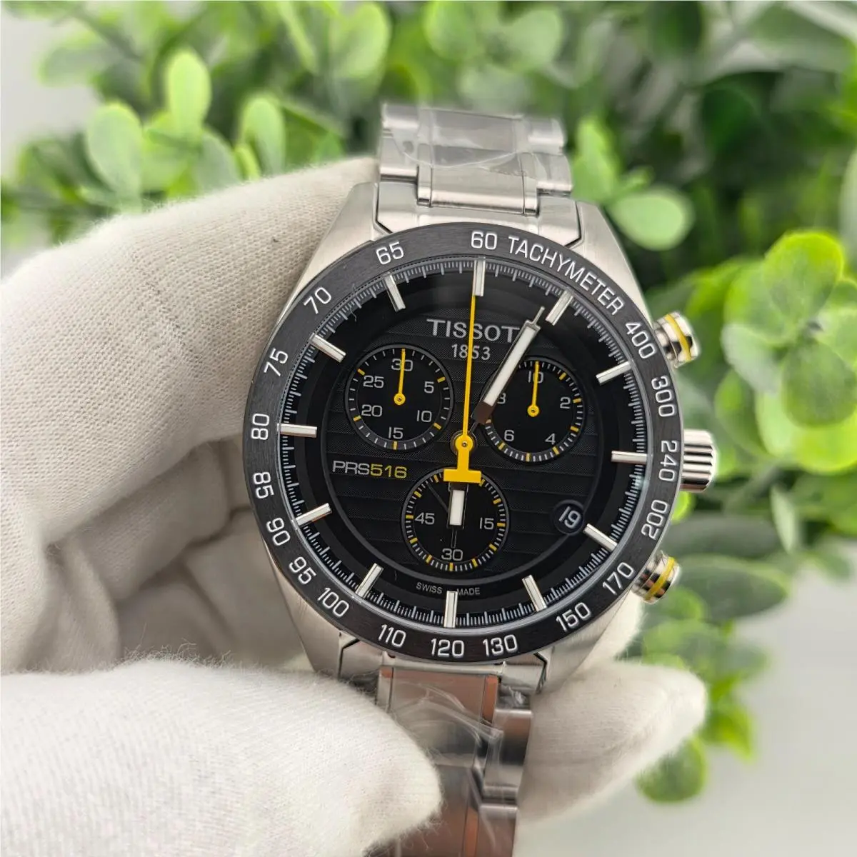 Tissot Men`s Prs 516 T100.417.11.051.00 Chrono Black Dial Stainless Steel Watch - Dial: Black, Band: Silver, Bezel: Black