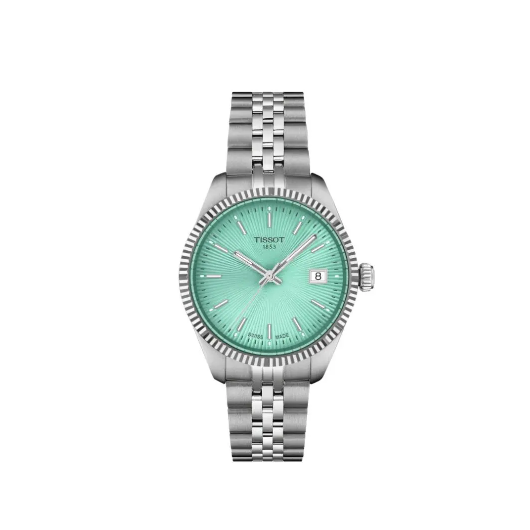 Tissot Ballade Classic Contemporary Light Green Women`s Watch T1562101109100 - Dial: Light green, Band: Gray, Bezel: Gray