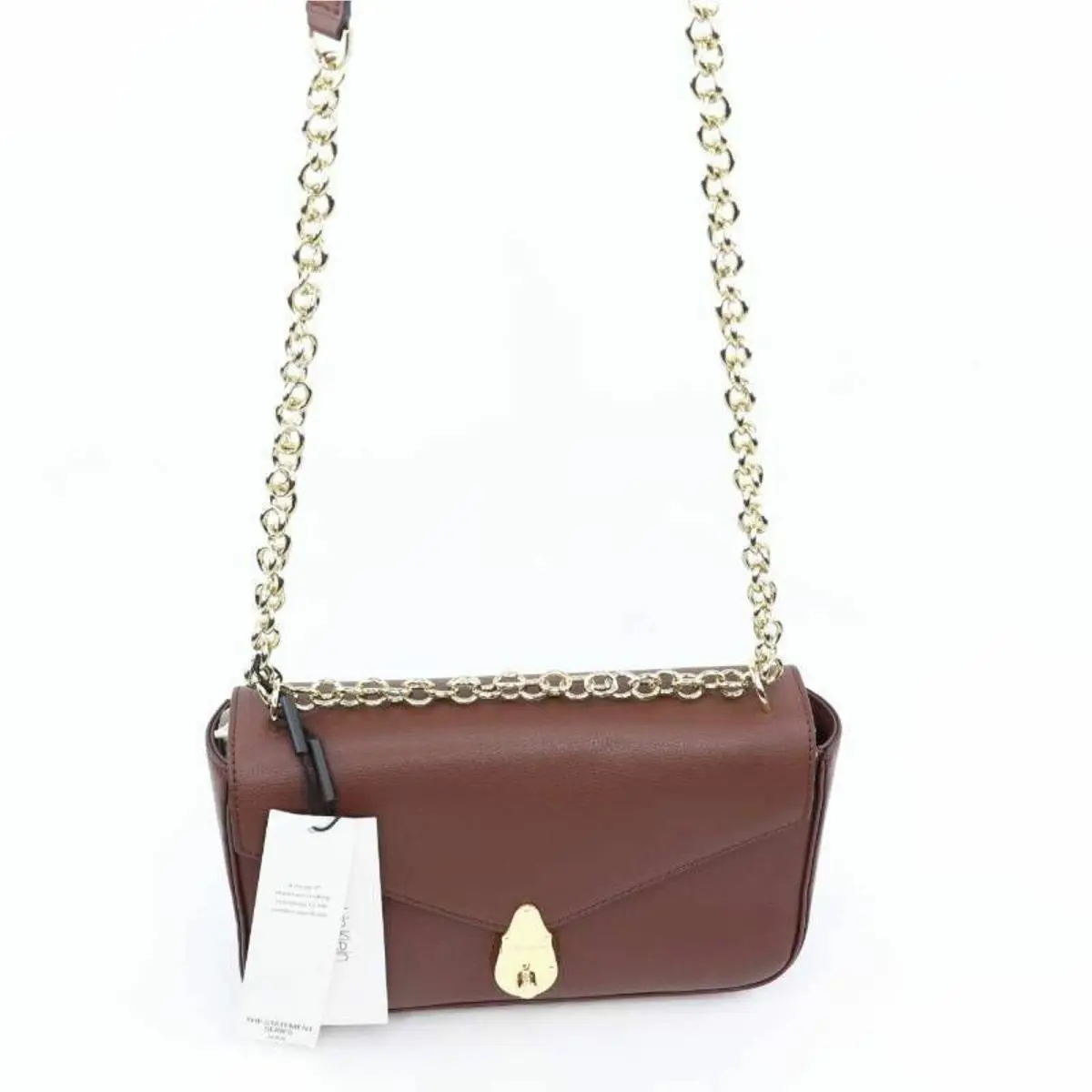 Calvin Klein Womens Daytonna Locked Chain Crossbody Bag Brown Flap Zip S