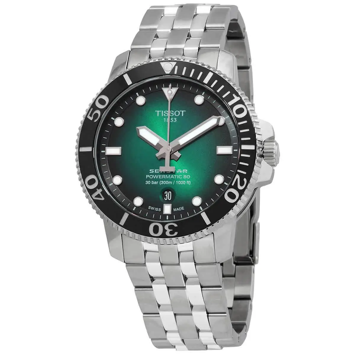 Tissot Seastar Automatic Men`s Watch T120.407.11.091.01 - Dial: Green, Band: Silver, Bezel: Black