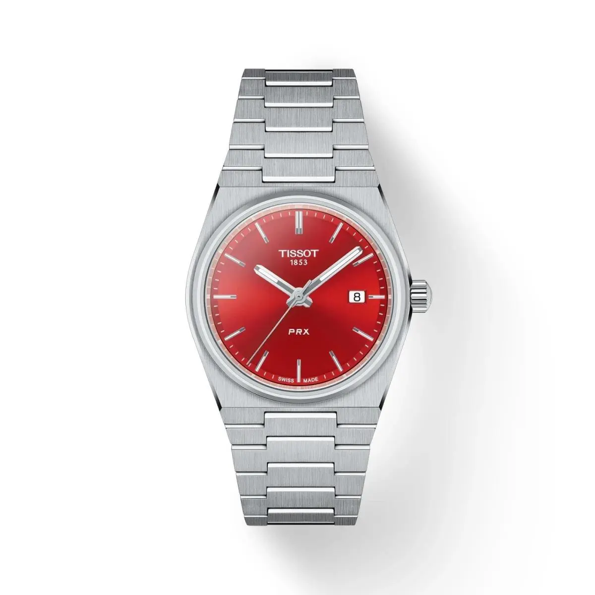 Tissot Prx 35mm Red Dial Stainless Steel Women`s Watch T1372101142100 - Dial: Red, Band: Silver, Bezel: Silver