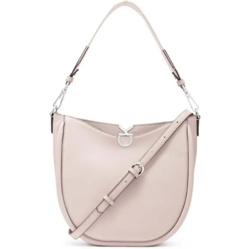 Calvin Klein Crisell Magnetic Logo Shoulder Bag In Goat Taupe - Exterior: Taupe, Lining: Beige, Handle/Strap: Taupe