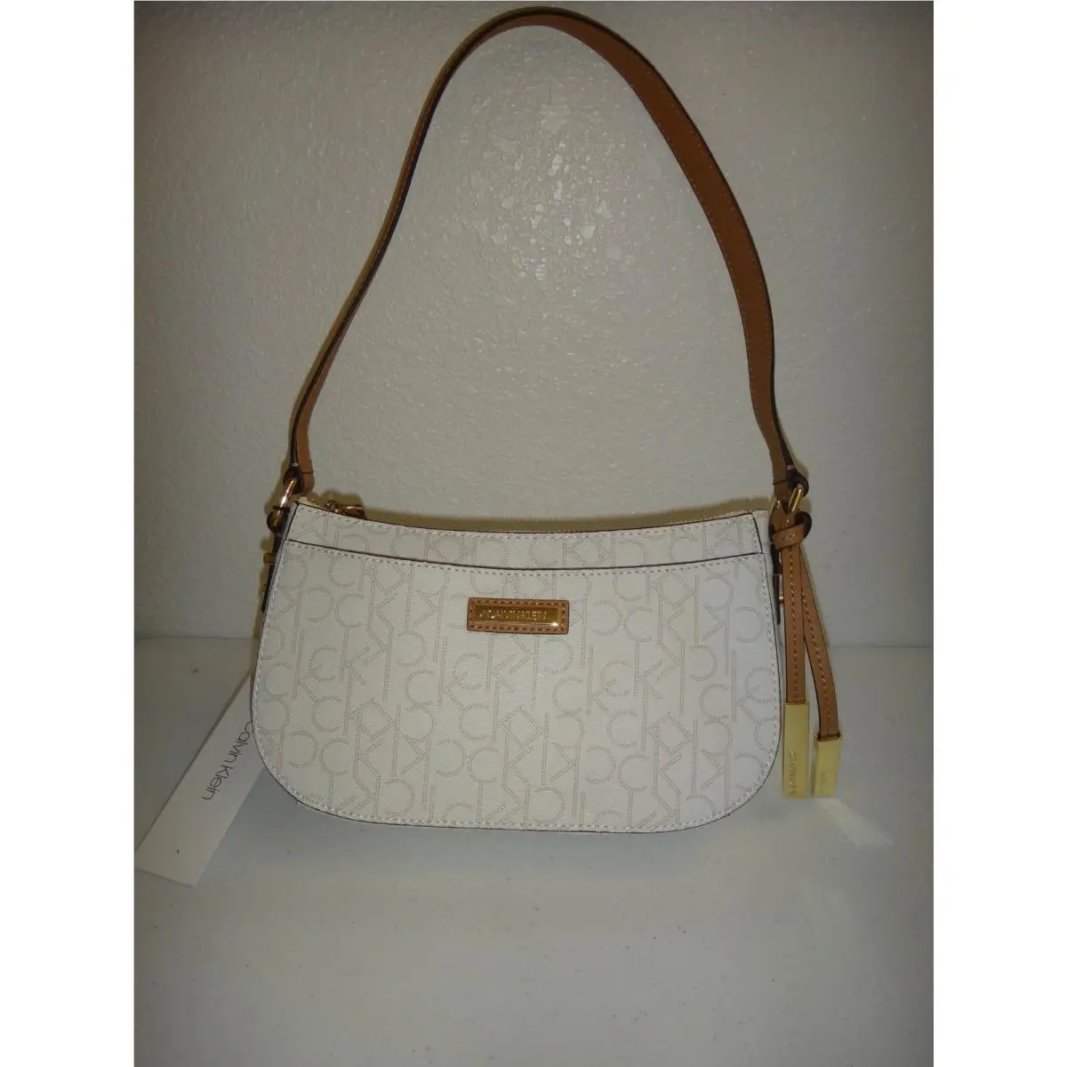 Calvin Klein Womens CK Monogram Signature Bag Purse Off White Gold Logo H8AHJ7LW