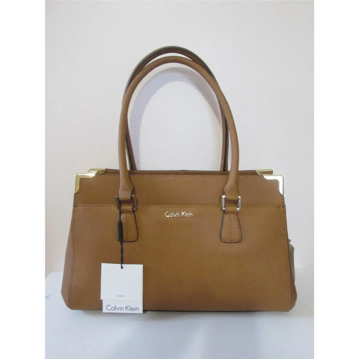Calvin Klein Toffee On My Corner Saffiano Leather Satchel Shoulder Bag