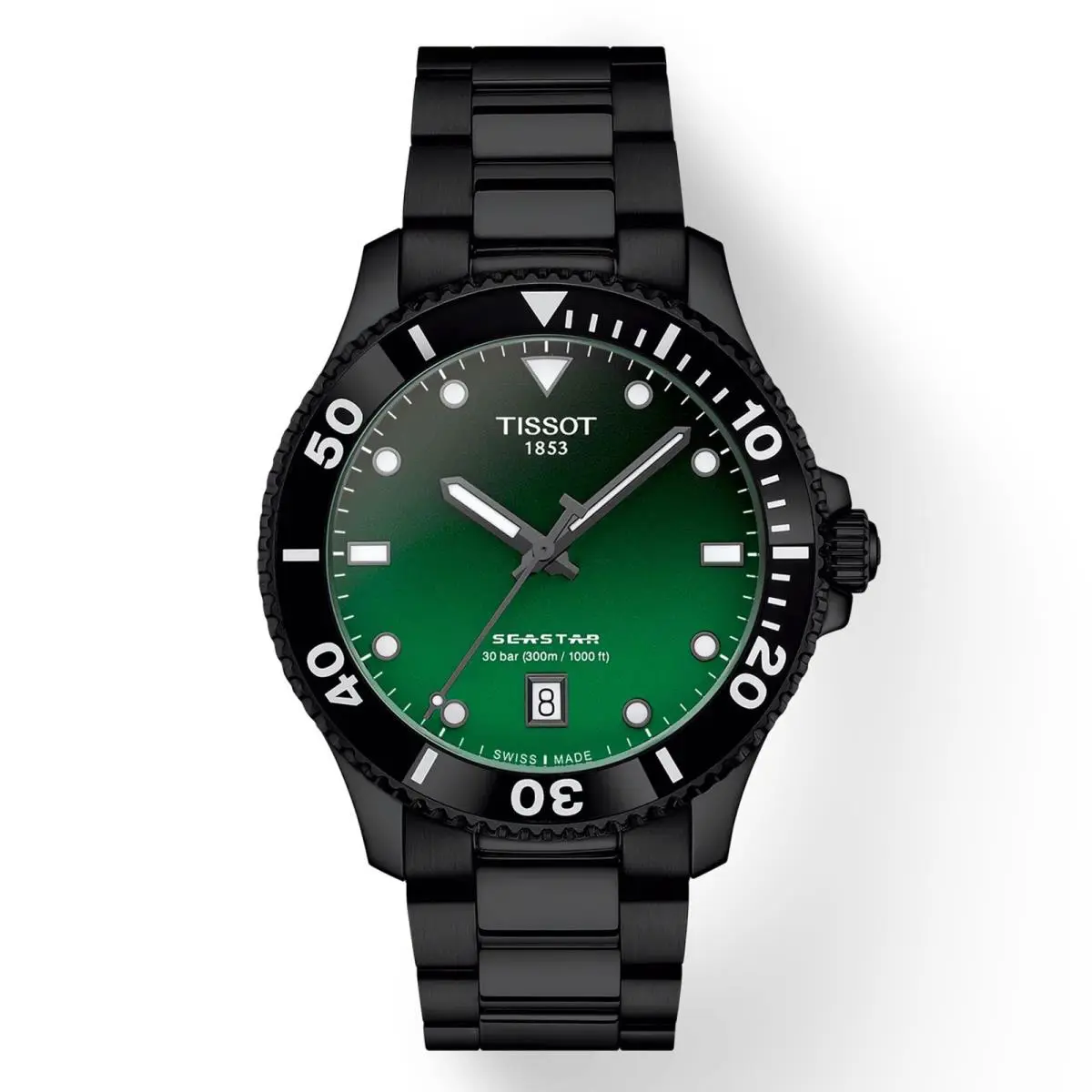 Tissot Seastar 40mm Green Black Dial Pvd Swiss Quartz Watch T120.410.33.091.00 - Dial: Black, Green, Band: Black, Bezel: Black