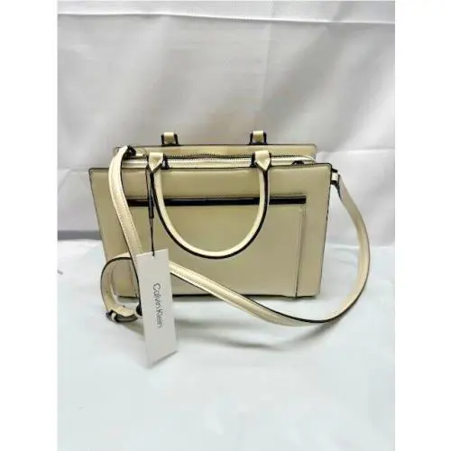 Calvin Klein Astrid Triple Compartment Organizational Satchel-cherub White/black