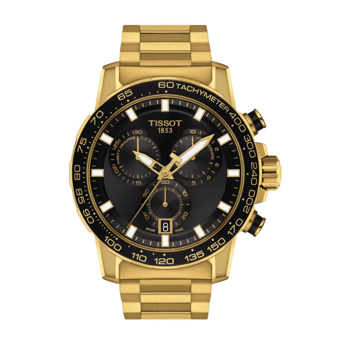 Tissot T125.617.33.051.01 Supersport Chrono 45.5 mm Gold Pvd Quartz Men`s Watch - Dial: Black, Band: Gold, Bezel: Black