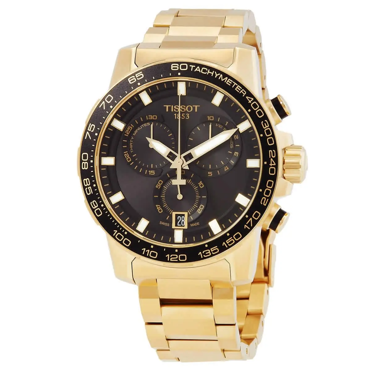 Tissot T-sport Chronograph Quartz Black Dial Men`s Watch T125.617.33.051.01 - Dial: Black, Band: Gold, Bezel: Black