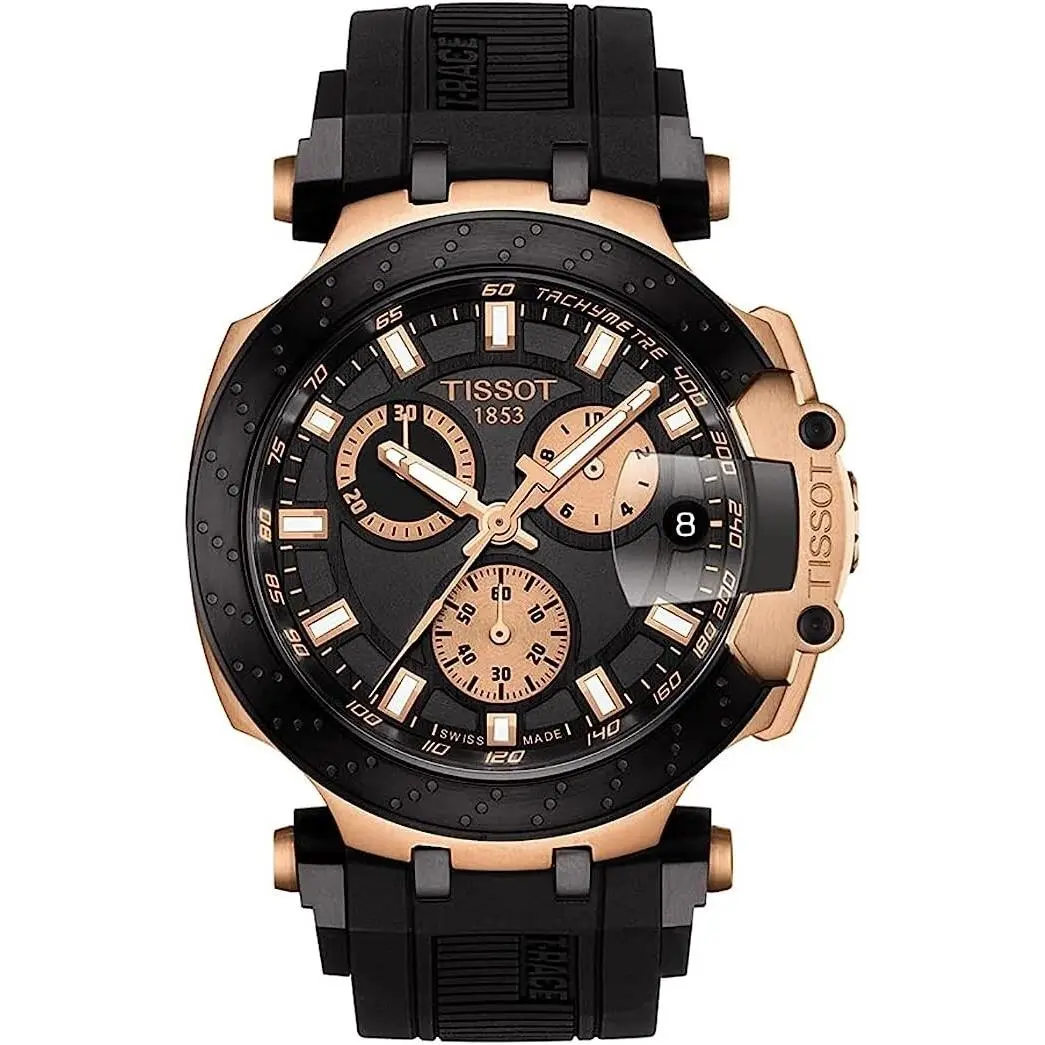 T-race Gts Rose-gold Black Rubber Men`s Watch ‎T1154173705100 by Tissot