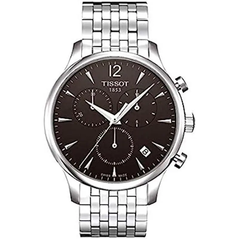 Tissot Men`s Black Dial Chronograph Watch- T063.617.11.057.00 - Dial: Black, Band: Silver, Bezel: Silver