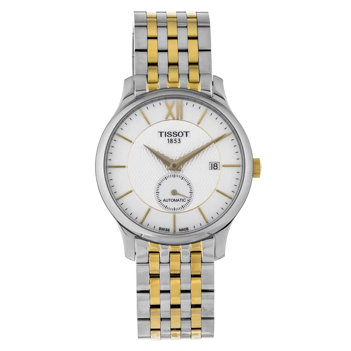 Tissot Tradition Automatic 40mm Two-tone Men`s Watch T0634282203800 - Dial: Silver, Band: Gold, Gray, Silver, Bezel: Silver
