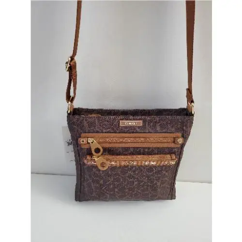 Calvin Klein Womans Crossbody Bag CK Logo Brown Khaki Gold Cha