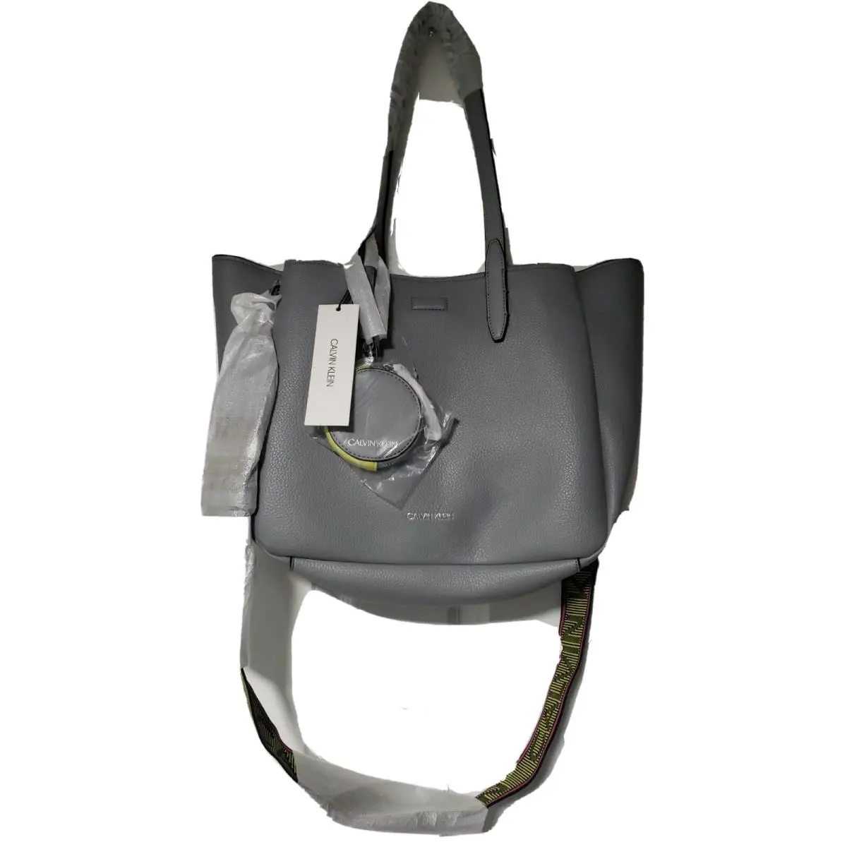 Calvin Klein Tote Handbag Bag Gray/green and Pink Straps