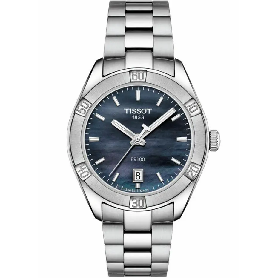 Tissot PR 100 Sport Chic Black Mother OF Pearl Ladies Watch T101.910.11.121.00 - Dial: MOTHER OF PEARL, Black, Band: Silver, Bezel: White