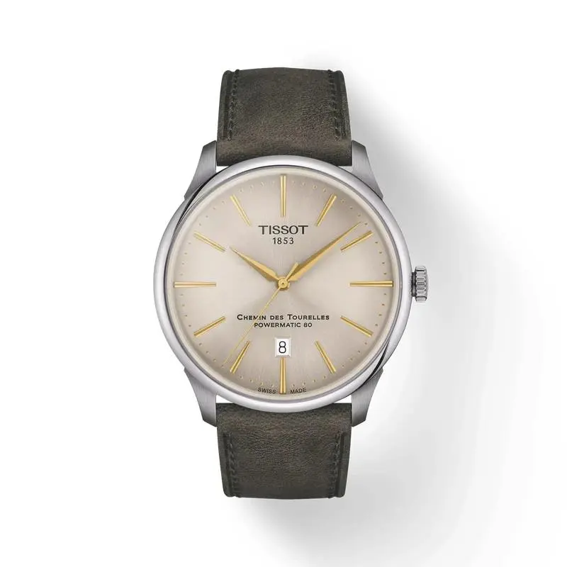 Tissot Men`s Chemin Des Tourelles 42mm Automatic Ivory Dial Watch T1394071626100