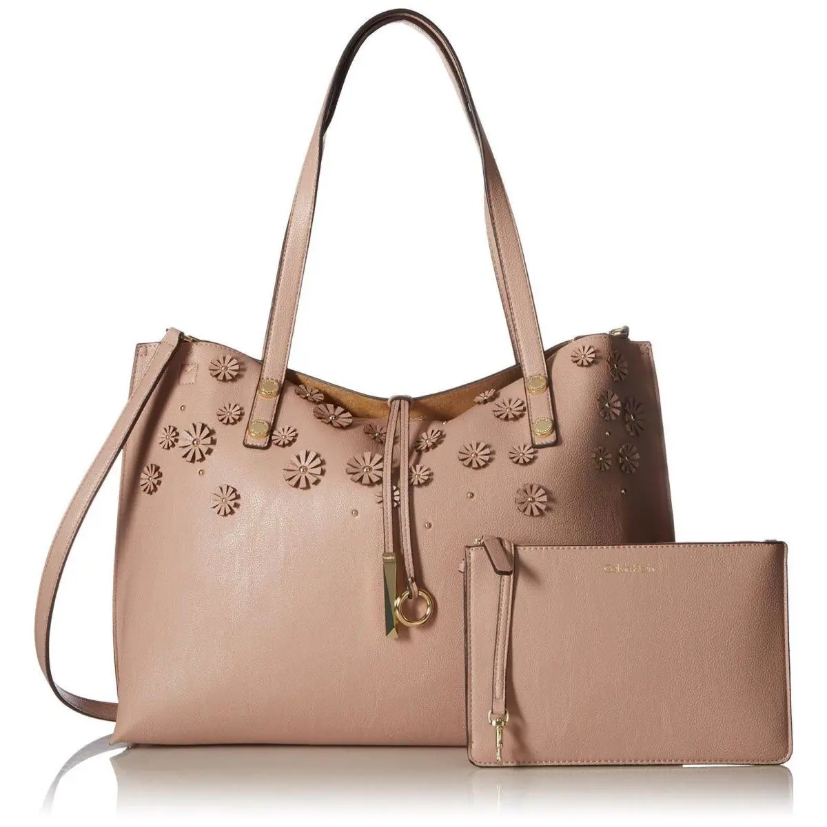 Calvin Klein Tote Bag Reversible Sonoma Flower Appliqué Novelty Tote with Pouch - Nude
