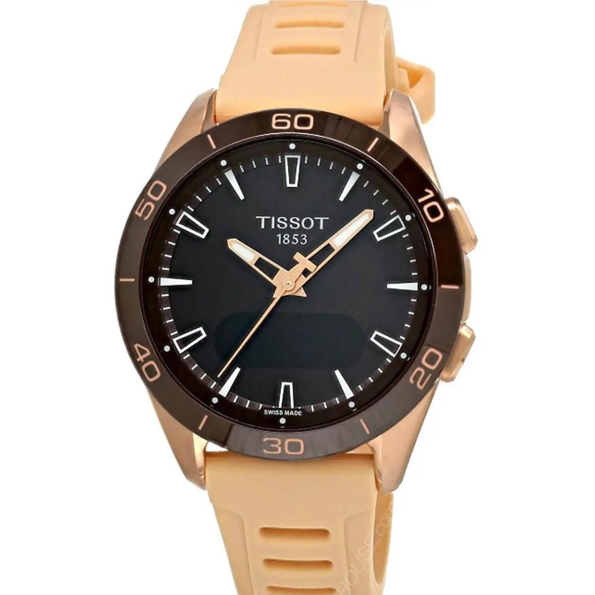 Tissot T-touch Connect Sport 43.75MM Rose Gold Silicone Watch T153.420.47.051.05 - Dial: Analog/Digital, Band: Rose Gold, Bezel: Black / Rose Gold