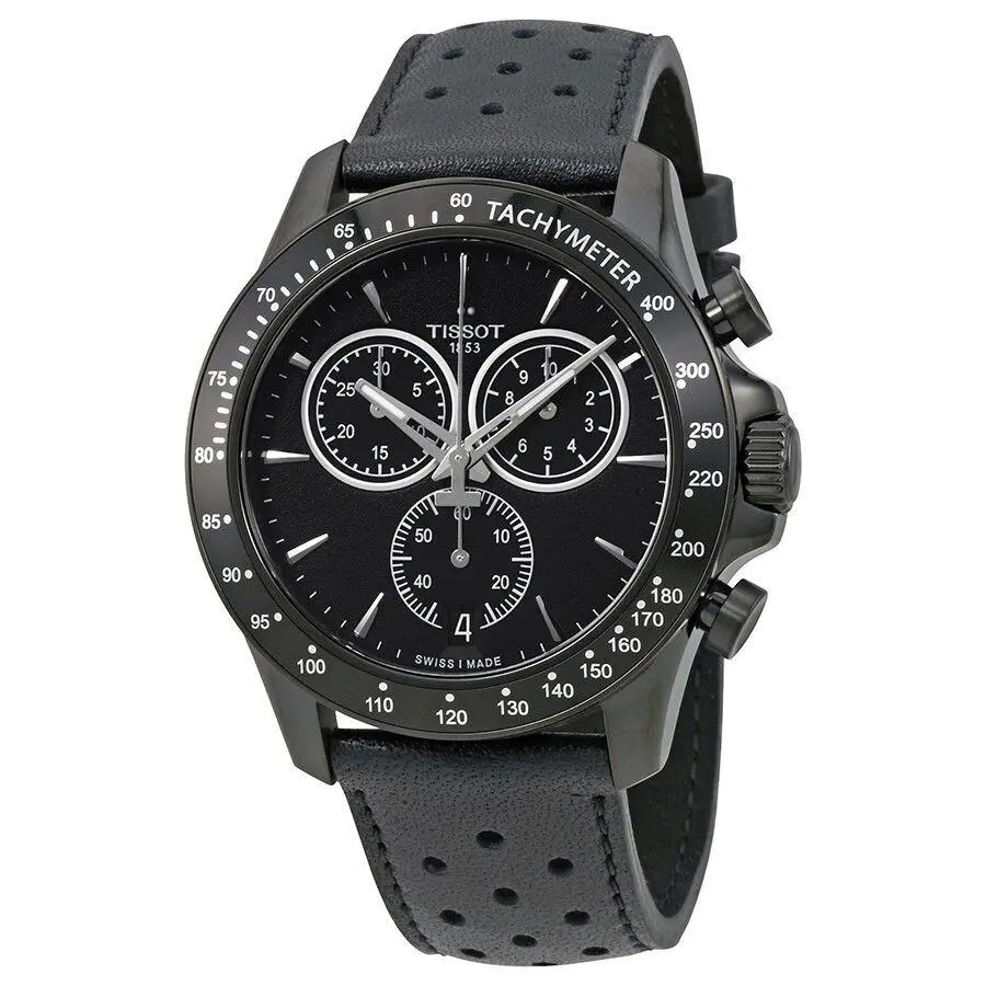 Tissot V8 Men`s Black Dial Chrono Black Leather Strap Watch T106.417.36.051.00 - Dial: Black, Band: Black
