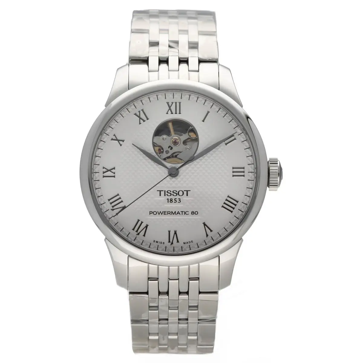Tissot T006.407.11.033.02 Le Locle Open Heart Powermatic 80 Steel Men`s Watch - Dial: Silver, Band: Silver, Bezel: Silver