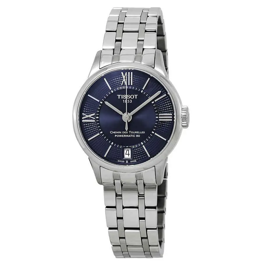 Tissot Chemin Des Tourelles Automatic Blue Dial Ladies Watch T099.207.11.048.00 - Dial: Blue, Band: Gray, Bezel: Silver