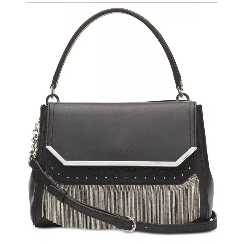 Calvin Klein Leather Tessie Satchel Black Retail