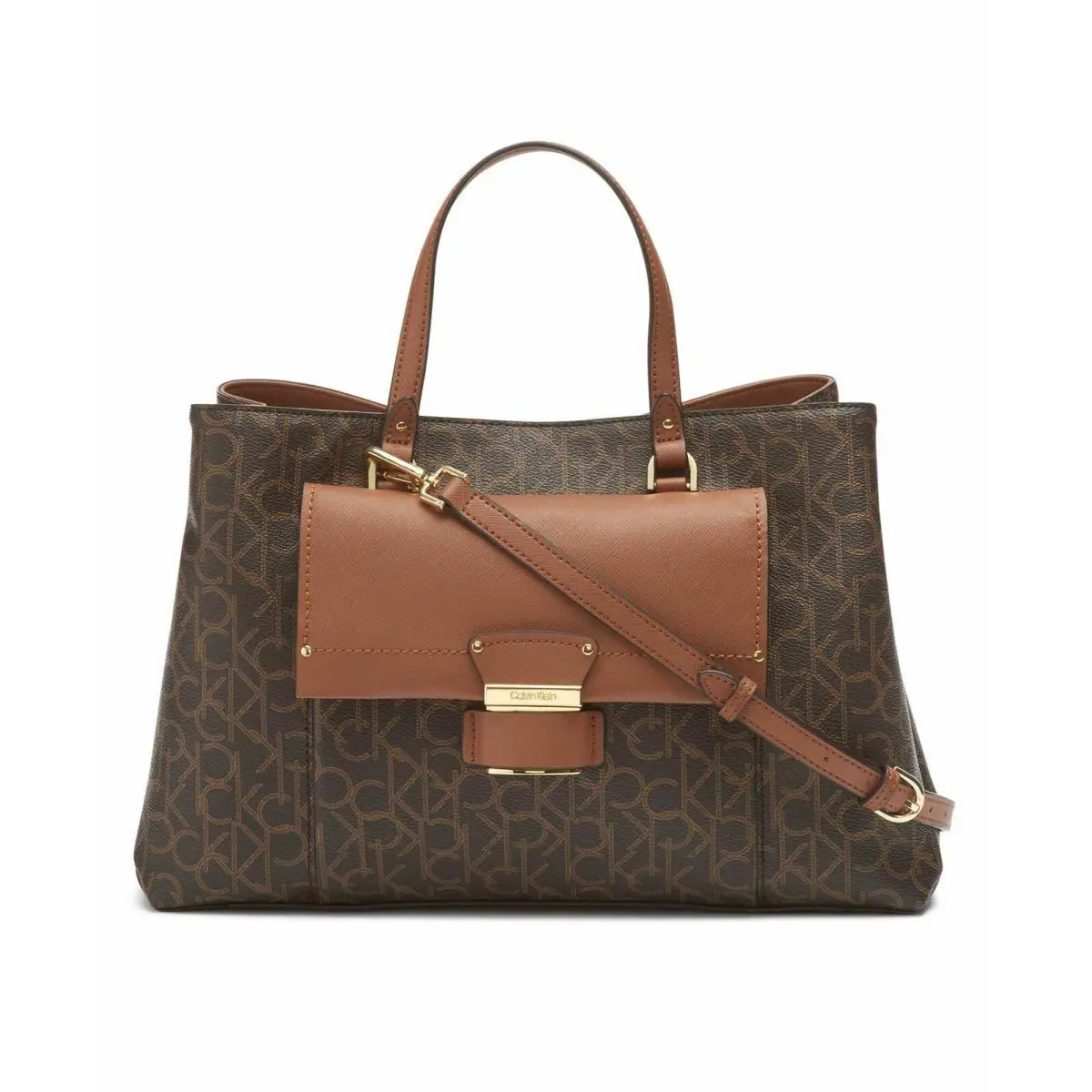 Calvin Klein Women`s Delancy Signature Monogram Organizational Satchel Bag Brown