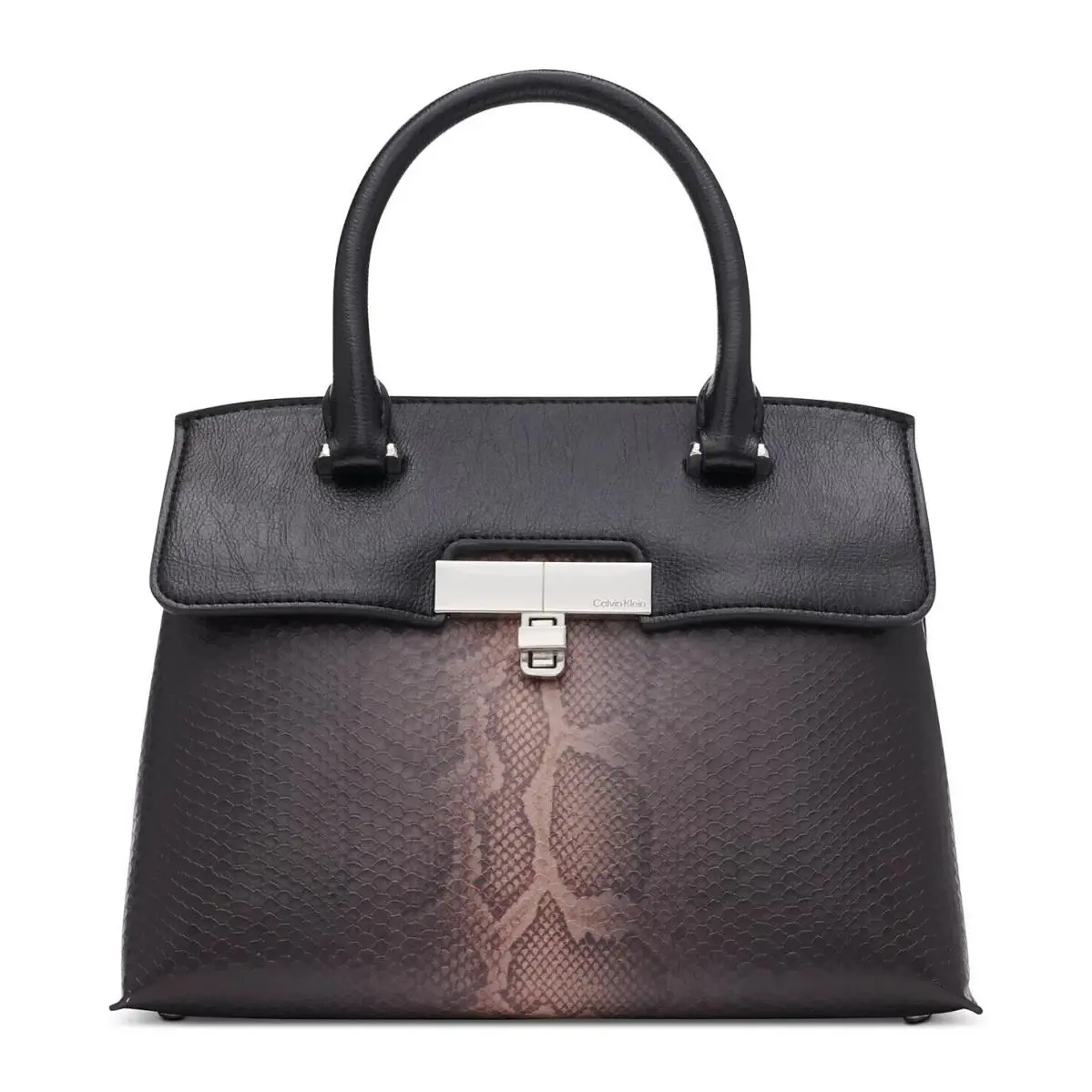 Calvin Klein Becky Turnlock Crossbody Black Snake - Handle/Strap: Black, Hardware: Silver, Exterior: Black Snake