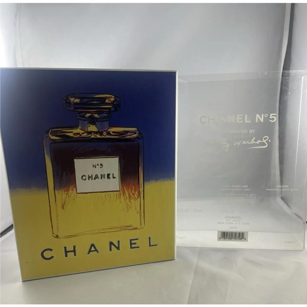 1997 Chanel No. 5 Andy Warhol Perfume Set 1.2 Oz Mist Mini Parfum Bath Soap