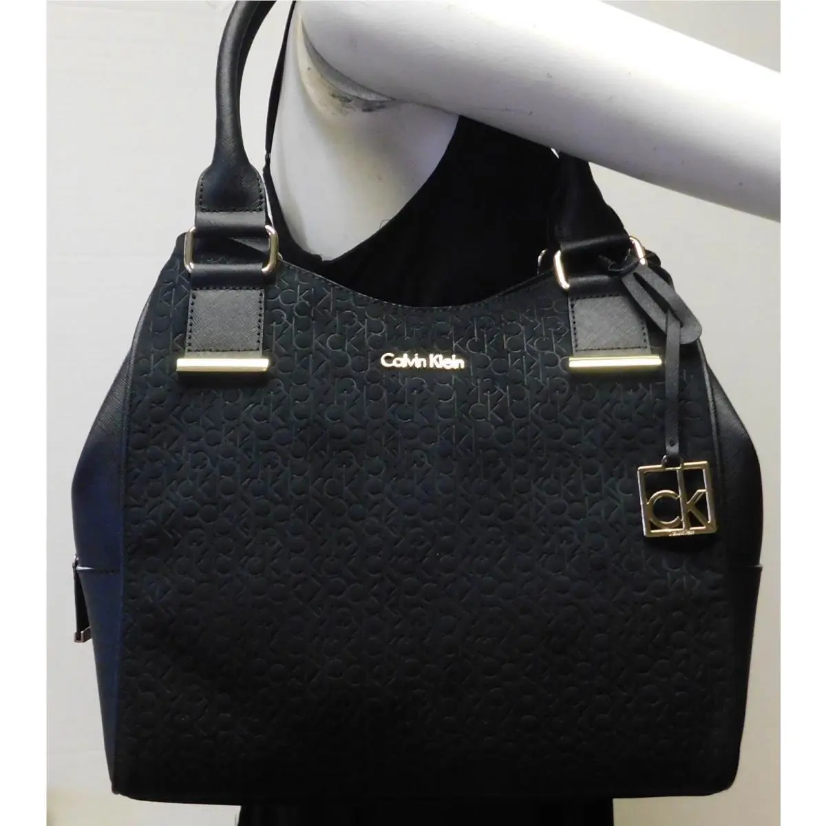 Calvin Klein Monogram Black Suede Y2K Slouch Hobo Shoulder Bag Purse