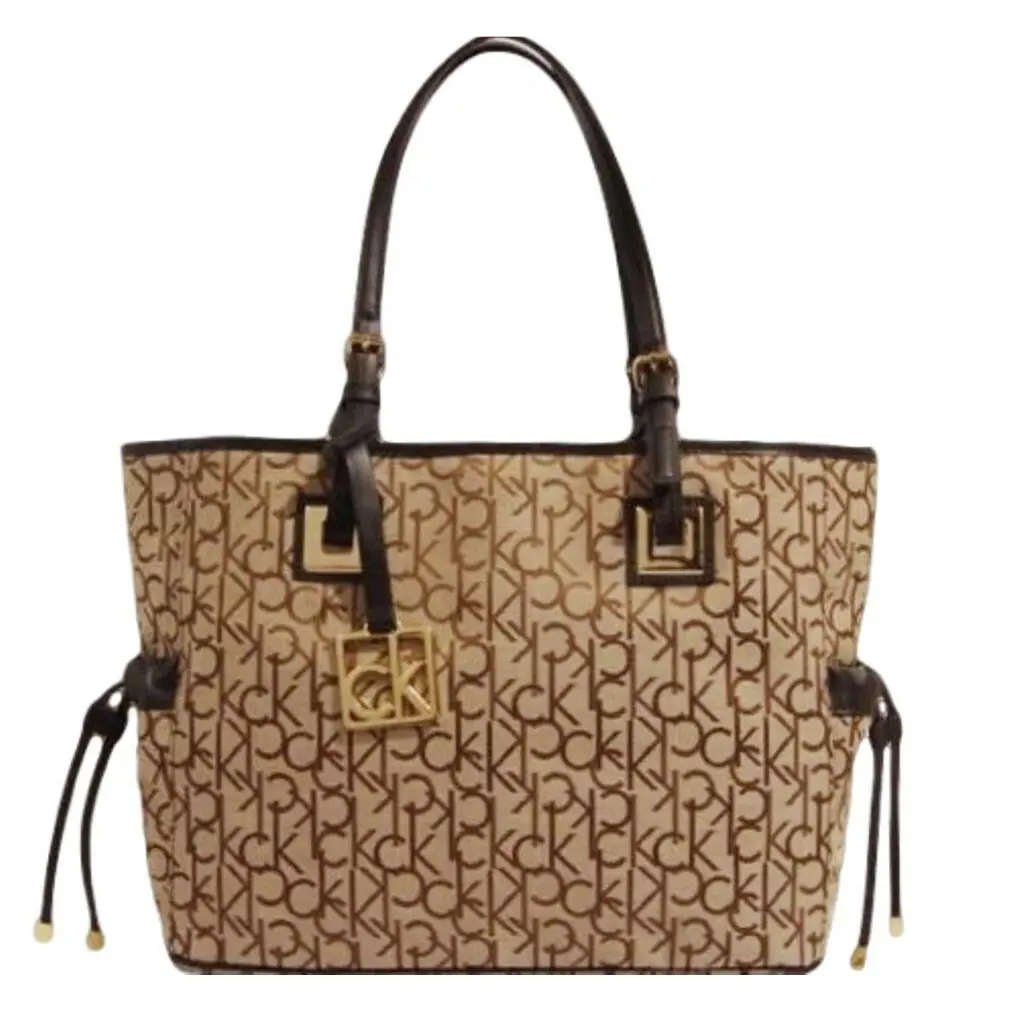 Calvin Klein Women`s Brown Logo Print Large Shopper Tote Bag Handbag Purse