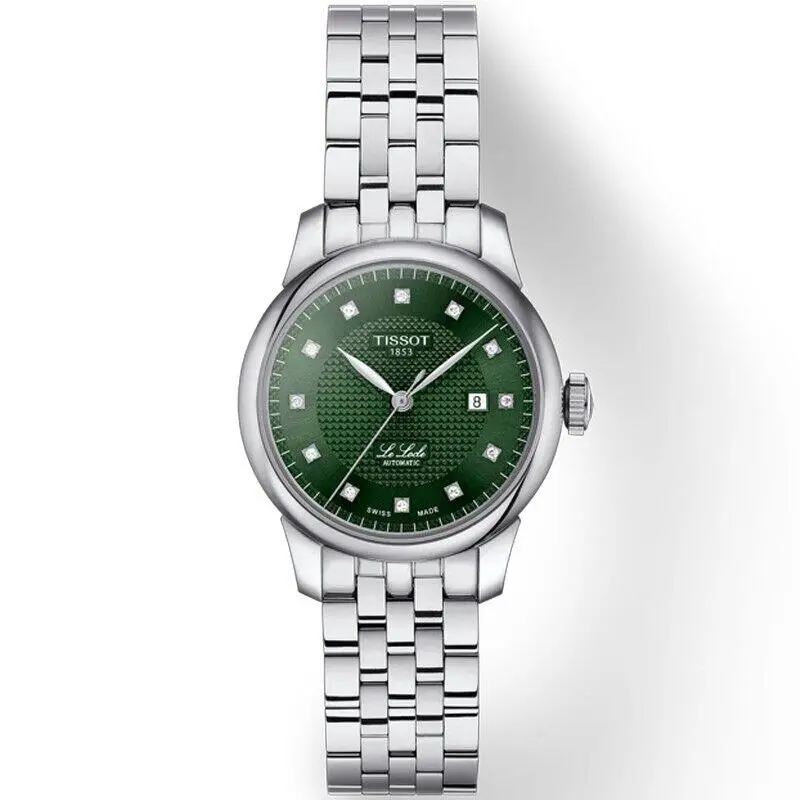 Tissot Le Locle Automatic 29mm Green Dial Women`s Watch T0062071109600 - Dial: Green, Band: Gray, Bezel: Silver