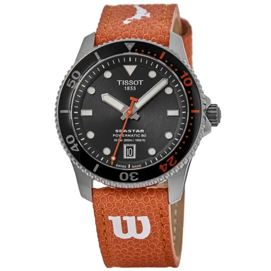 Tissot Seastar 1000 Automatic Wilson Wnba Unisex Watch T120.807.17.051.00 - Face: Black, Dial: Black, Band: Orange