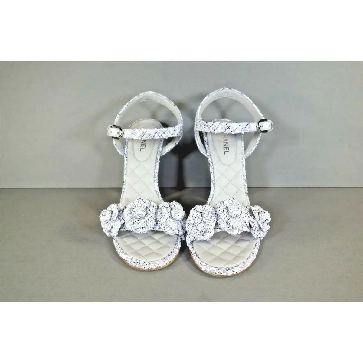 Chanel shoes - Chanel Camellia Sandals - Camellia Sandals - Purple, s: Lavender/Purple White Black (UPC: 3572641375399) 1