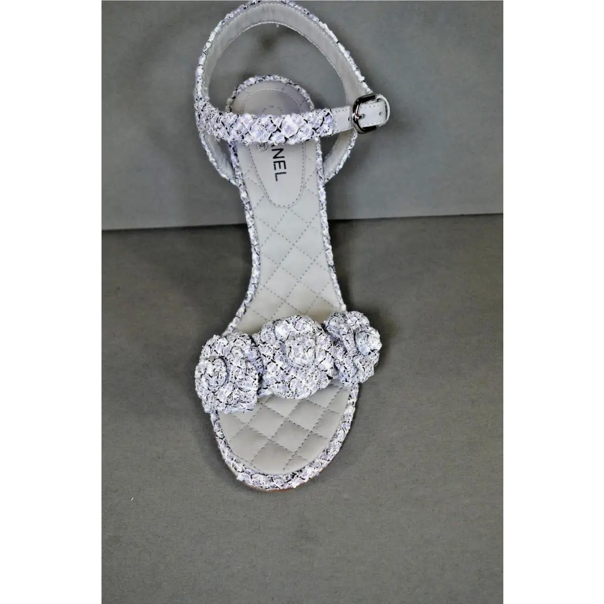 Chanel shoes - Chanel Camellia Sandals - Camellia Sandals - Purple, s: Lavender/Purple White Black (UPC: 3572641375399) 6