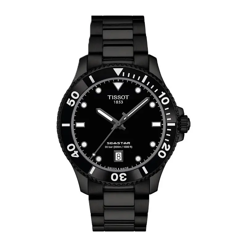 Tissot Seastar 1000 Quartz 40mm Black Pvd Men`s Watch T1204103305100 - Dial: Black, Band: Black, Bezel: Black