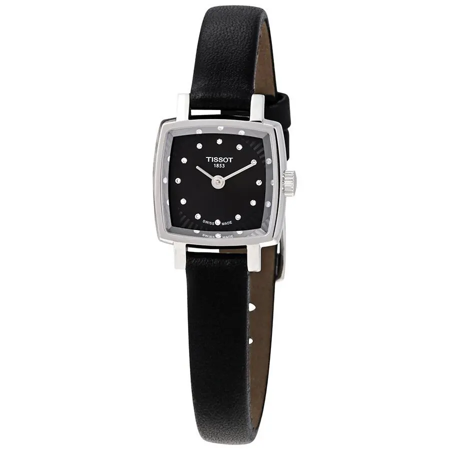 Tissot Lovely Square Quartz Diamond Black Dial Ladies Watch T058.109.16.056.00 - Dial: Black, Band: Silver, Black, Bezel: Silver