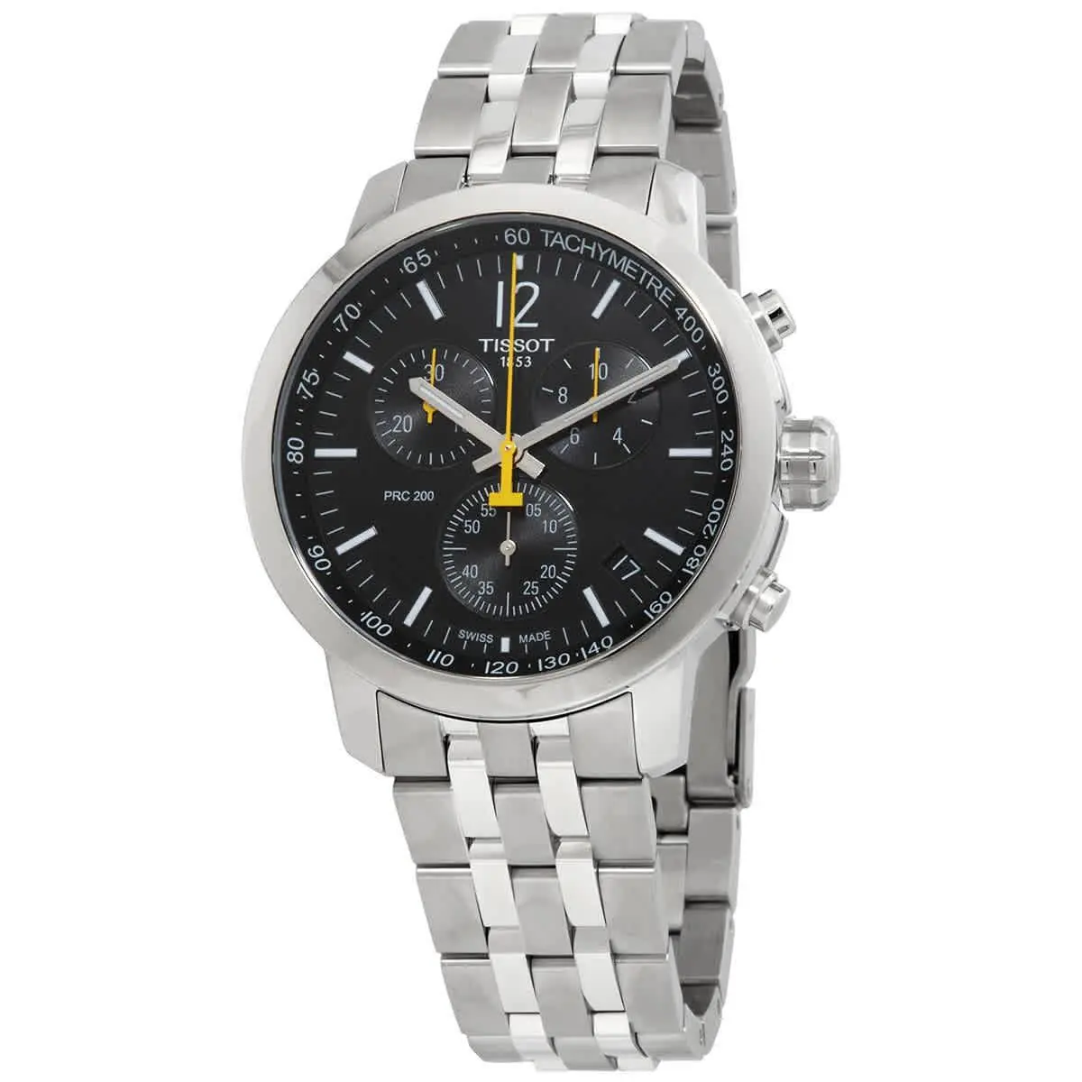 Tissot Prc 200 Chronograph Quartz Black Dial Men`s Watch T114.417.11.057.00 - Dial: Black, Band: Silver, Bezel: Silver