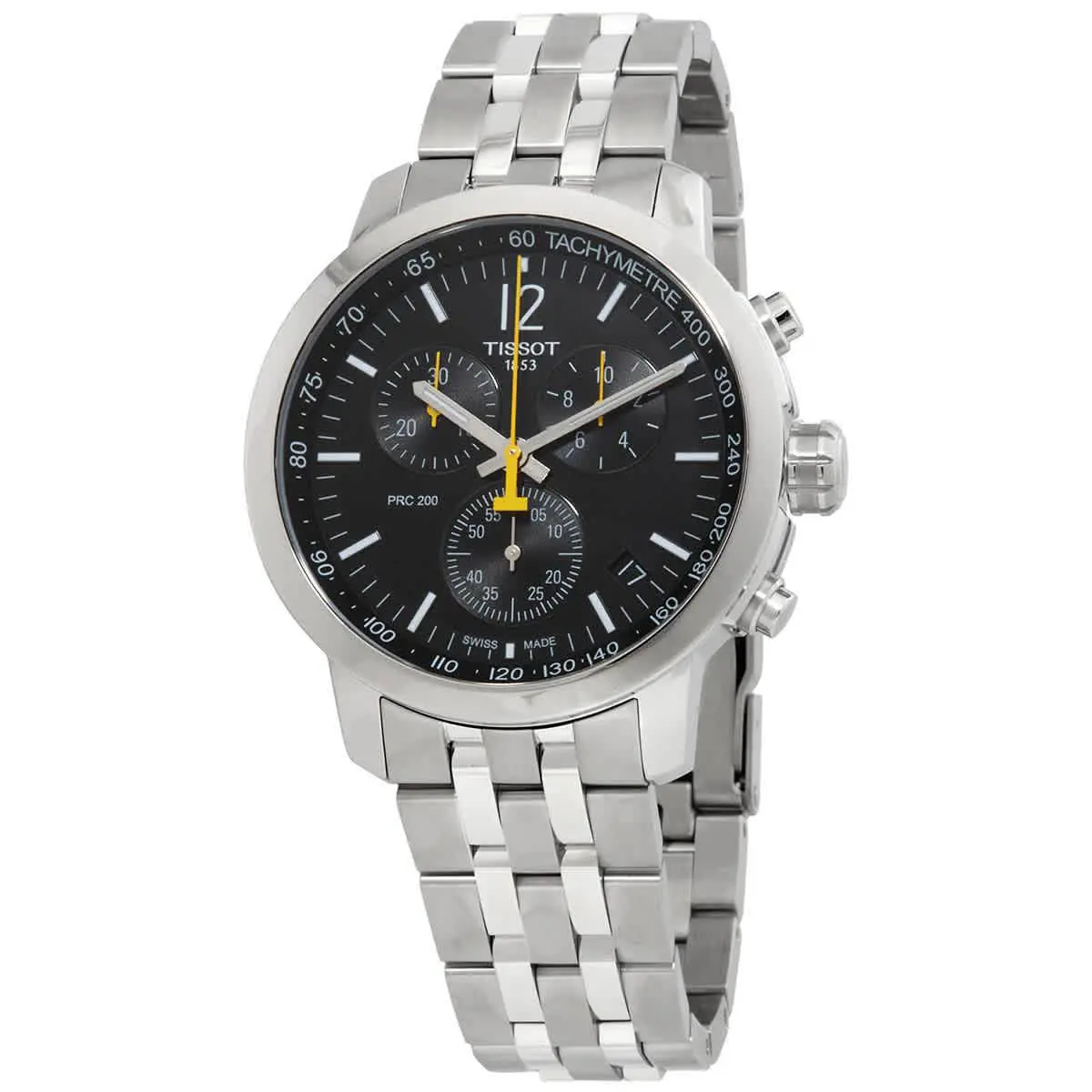 Tissot Prc 200 Chronograph Quartz Black Dial Men`s Watch T114.417.11.057.00 - Dial: Black, Band: Silver, Bezel: Silver