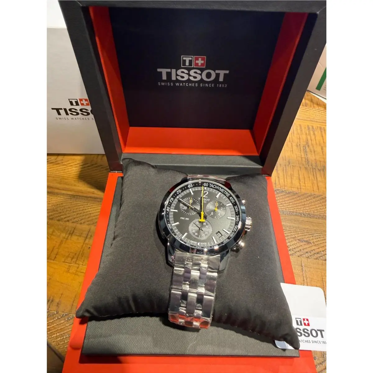 Tissot Prc 200 Chronograph Quartz Black Dial Men`s Watch T114.417.11.057.00 - Dial: Black, Band: Silver, Bezel: Silver