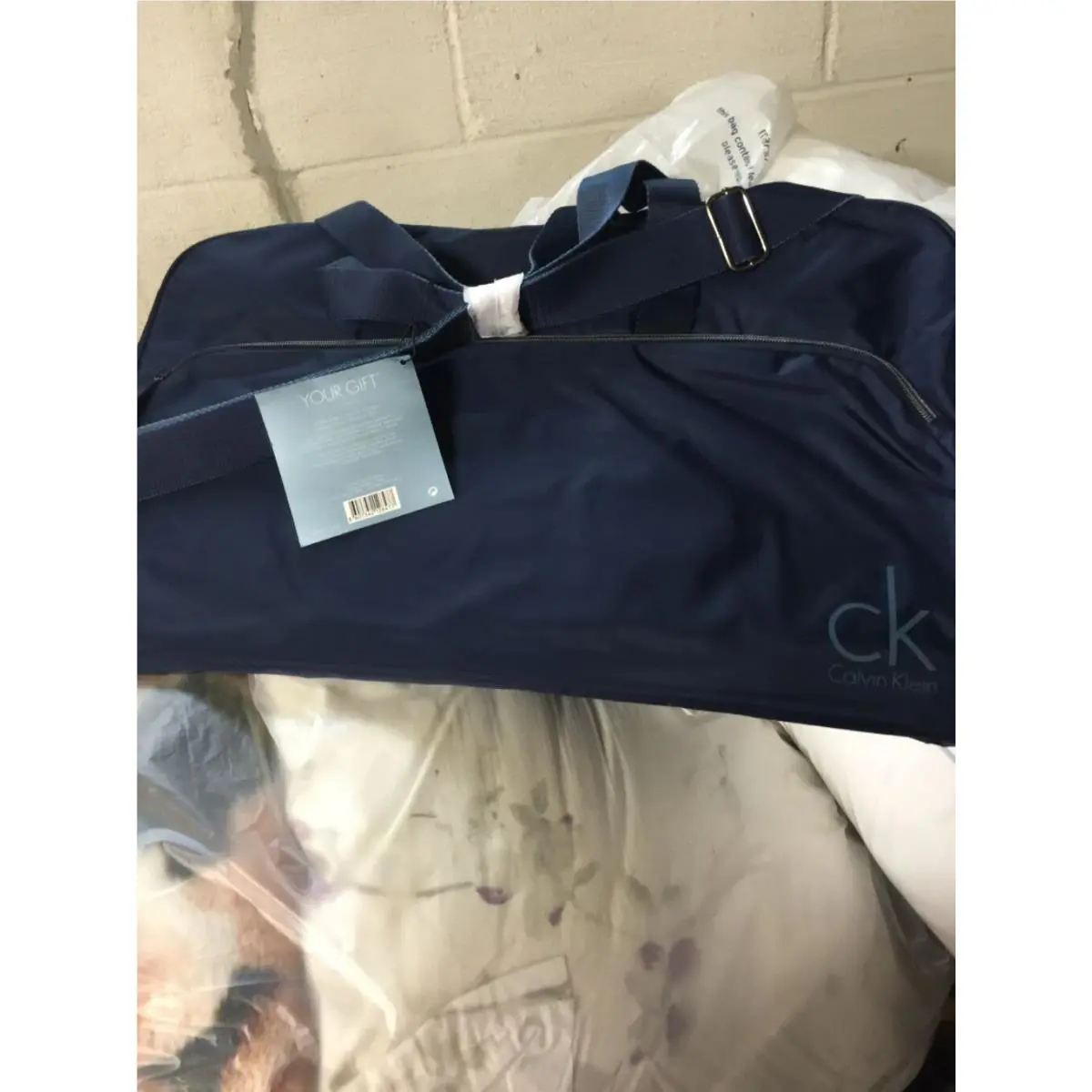Calvin Klein CK Free Blue Large Canvas Men Duffle Travel Overnight Handbag